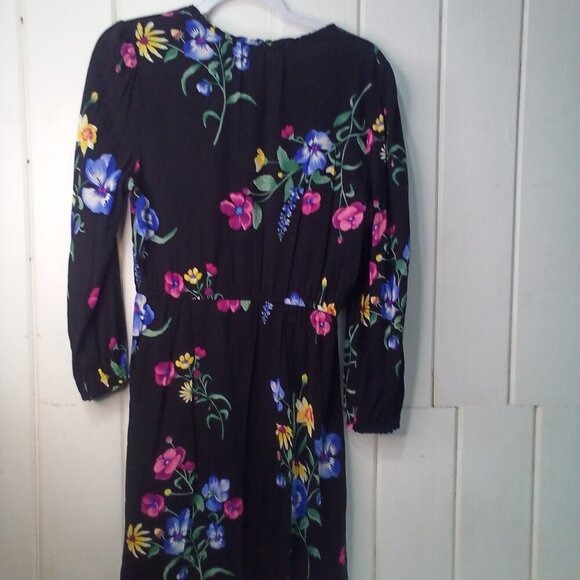 Old Navy Dress Women S Long Sleeve Elastic Waist Floral Black Colorful - Picture 12 of 16